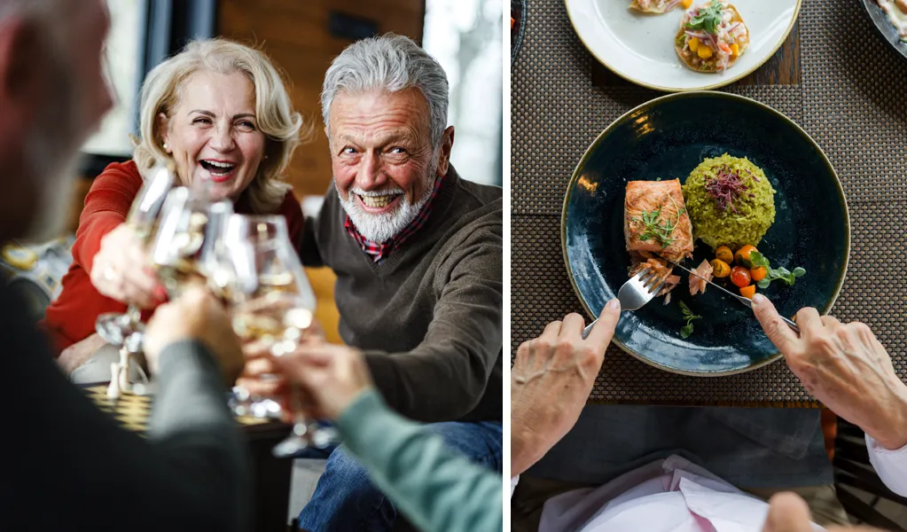 seniors eating and drinking